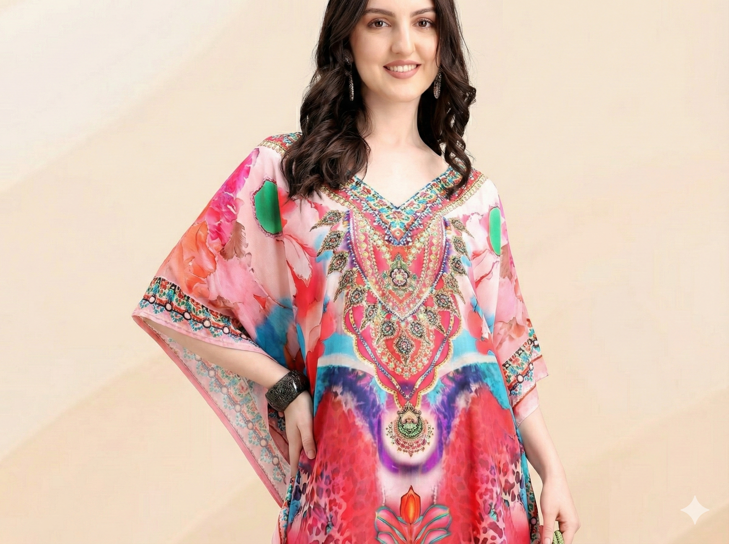 Vibrant Pink Designer Short Kaftan