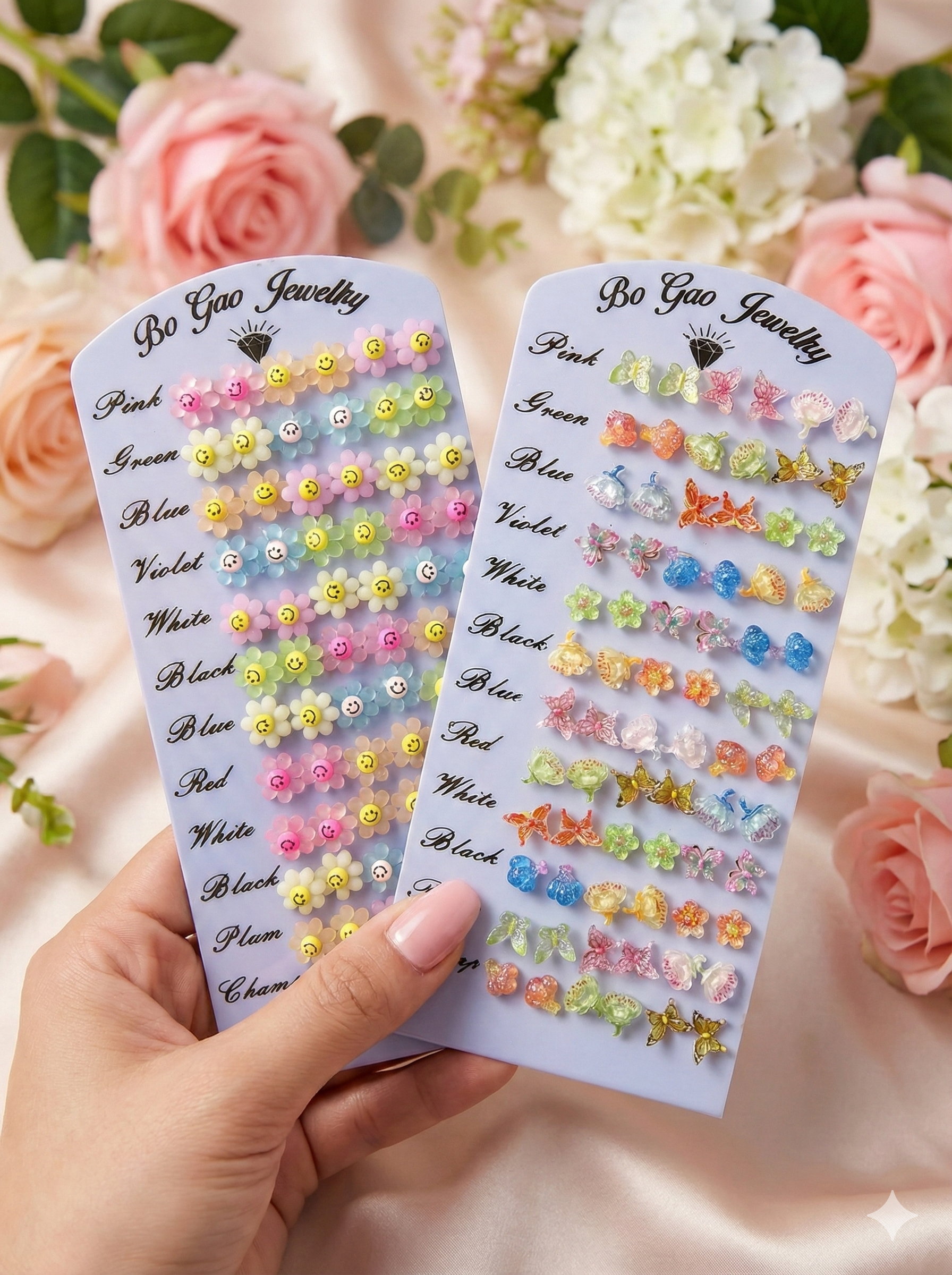 Korean Smiley Flower Stud Earrings – Set of 6 Pairs ( 6 Colors) 🌈