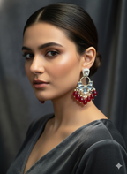 Beaded Mirror Chandbali Earrings