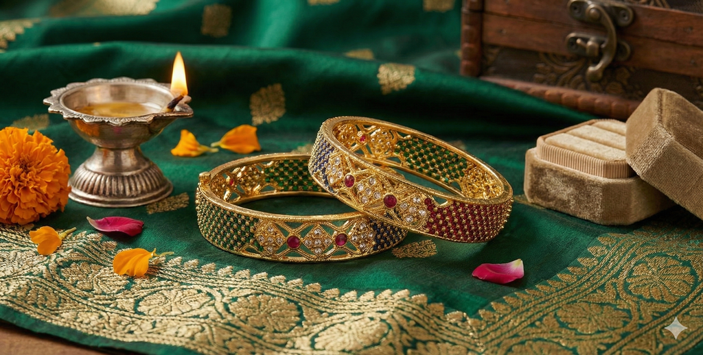 Traditional Ruby Stone Bangles – Pair of 2