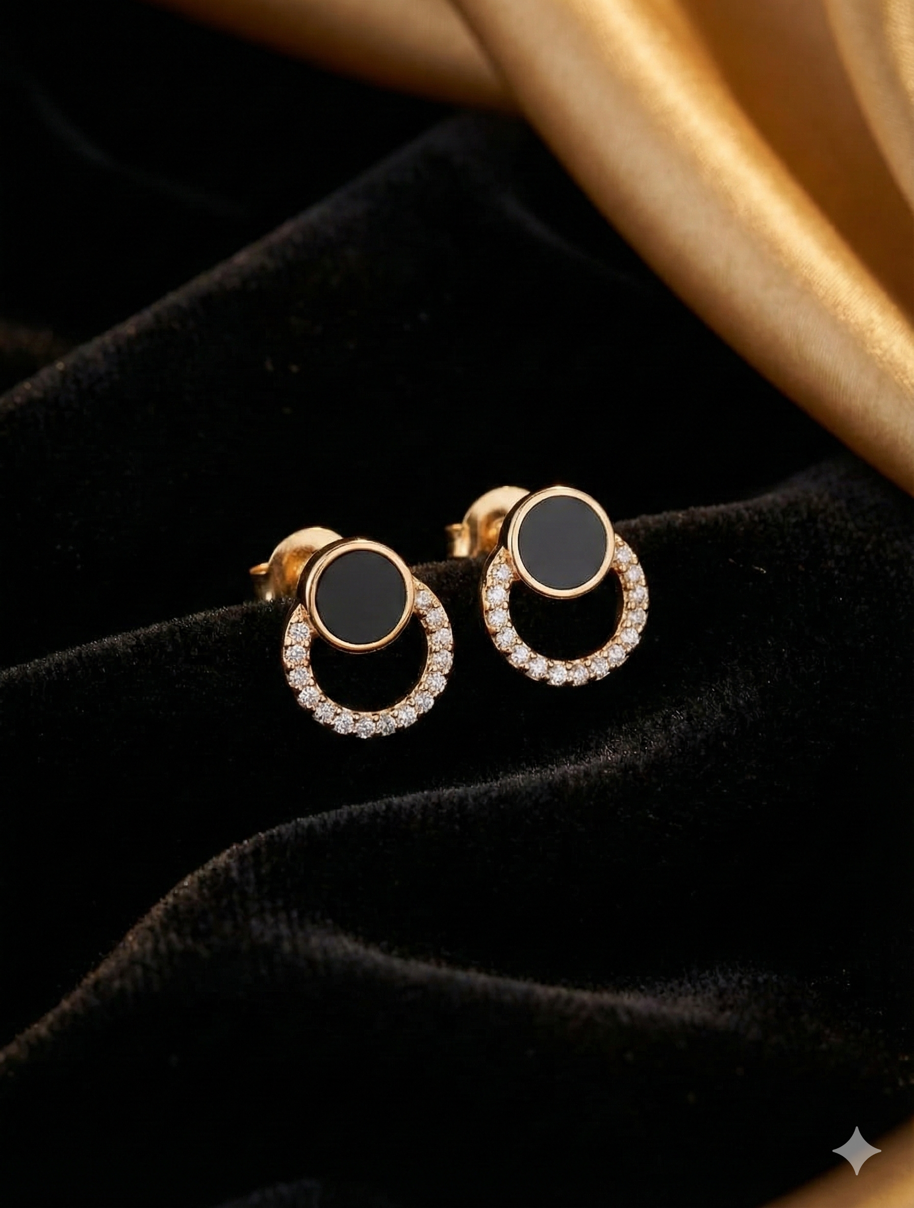 Black Crystal Loop Stud Earrings