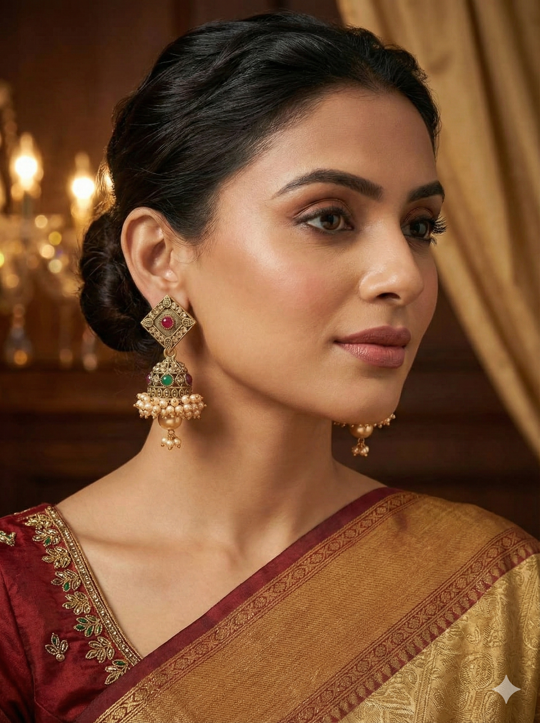 Antique Square Stud Pearl Jhumkas