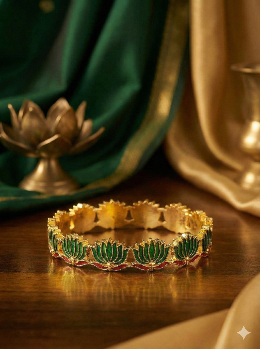 Enamel Lotus Bangle – Gold Finish