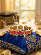 Enamel Lotus Bangle – Red & Green | Gold Plated