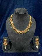 Ruby–Emerald Floral Antique Necklace Set – Necklace + Long Earrings