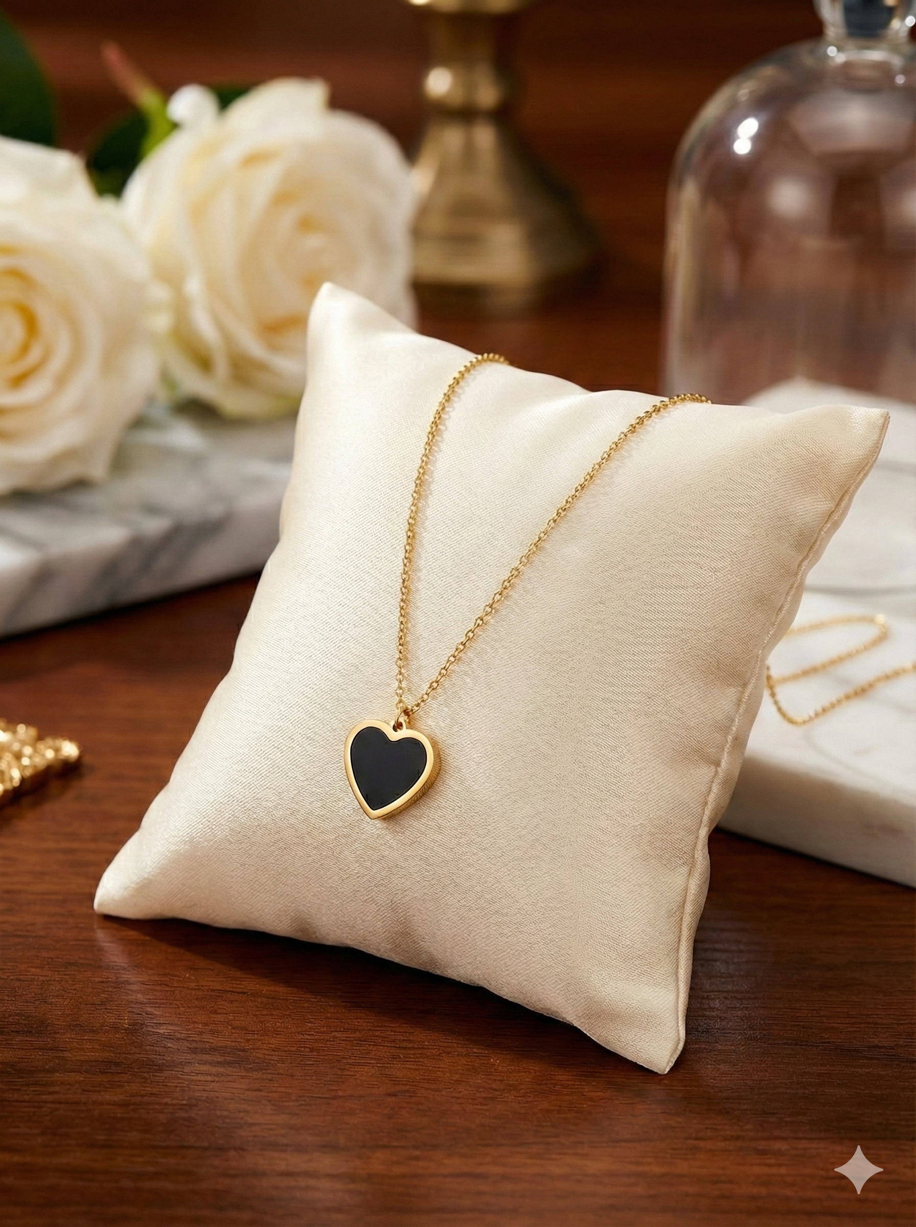 Black Enamel Heart Pendant Necklace