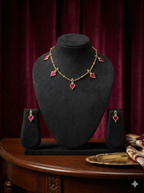 Pink Enamel Temple Necklace Set – Lightweight Traditional Design