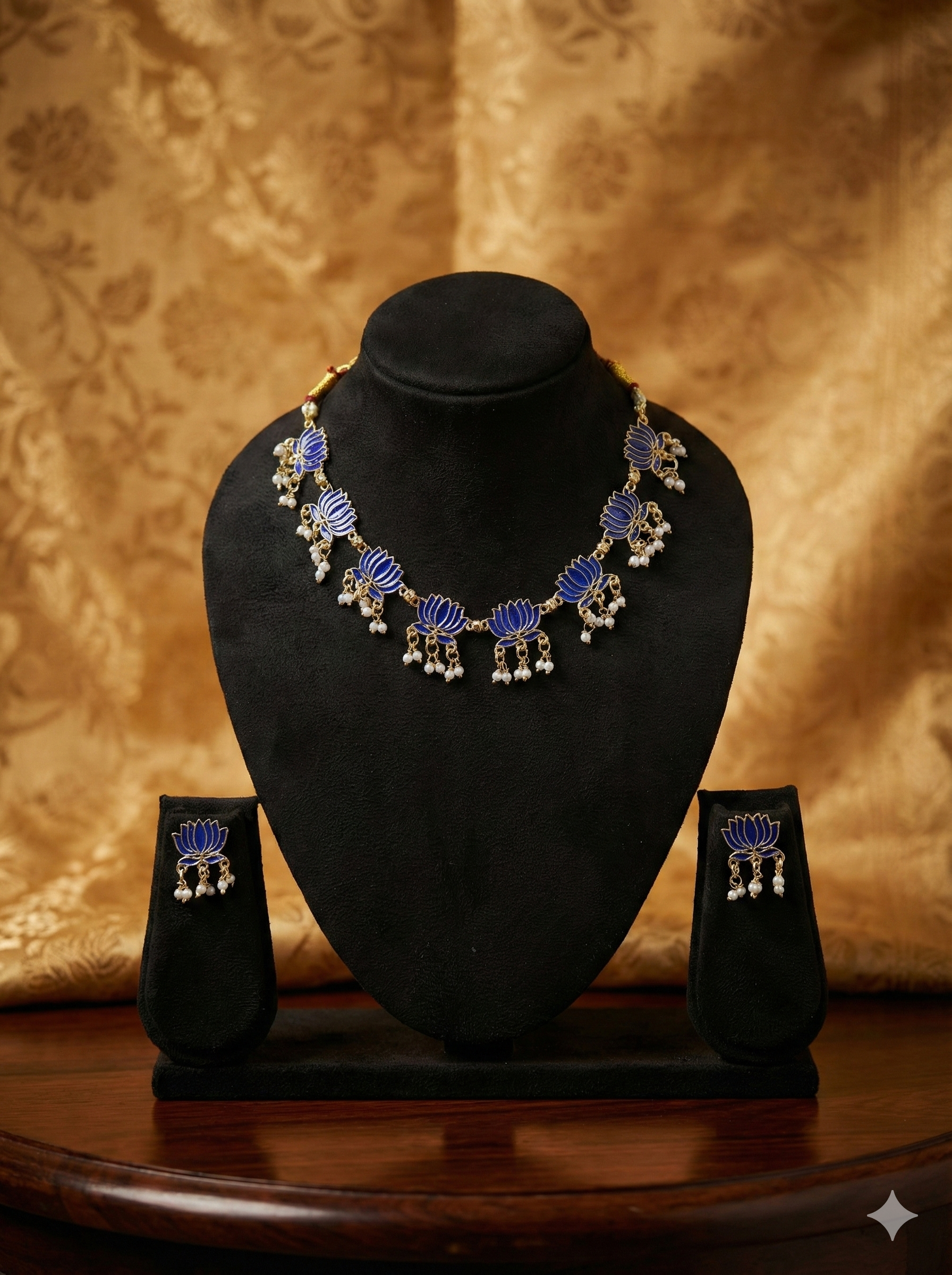 Royal Blue Lotus Enamel Necklace Set