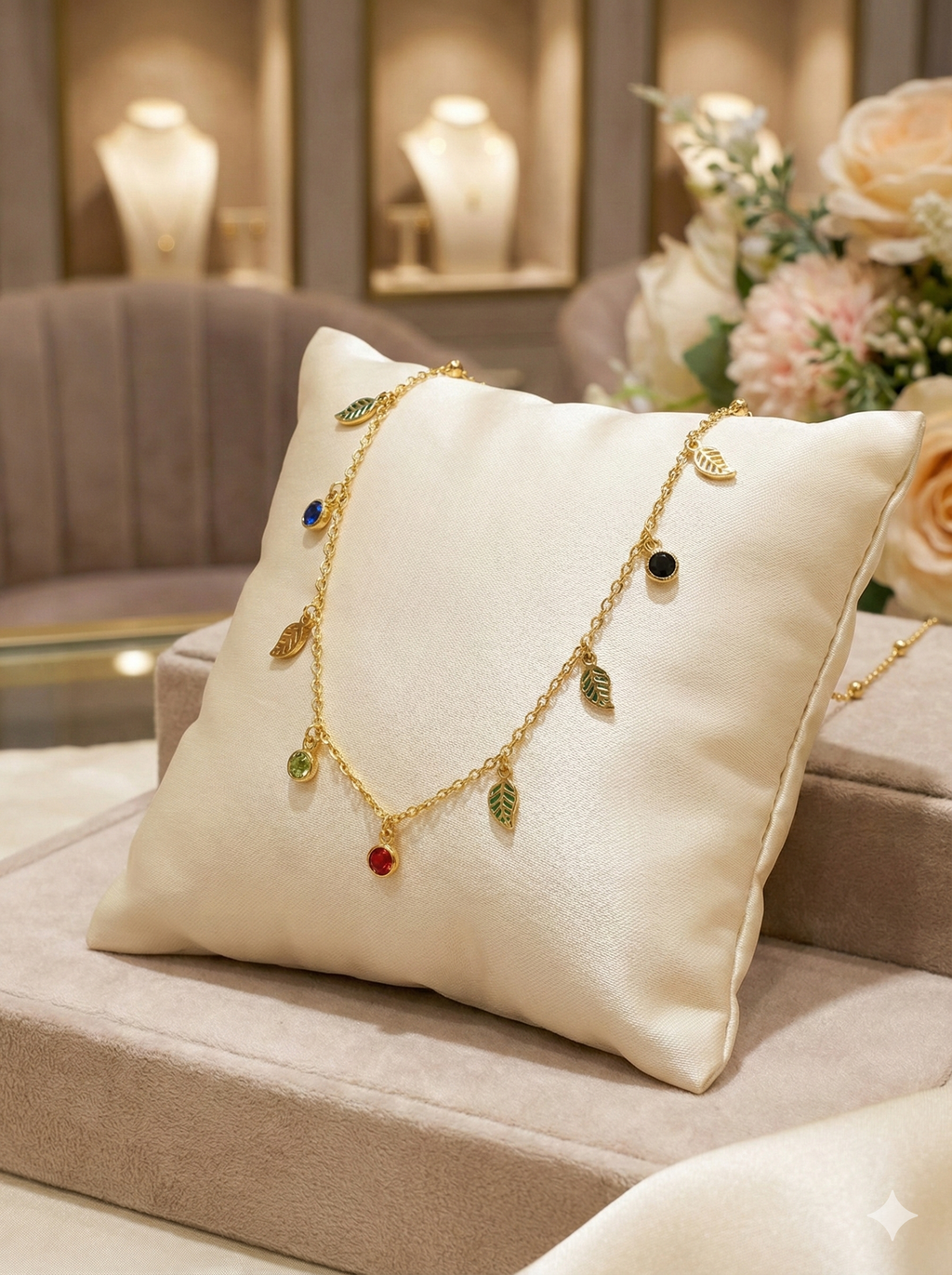 Daily Use Elegant Leaf & Gem Charm Necklace