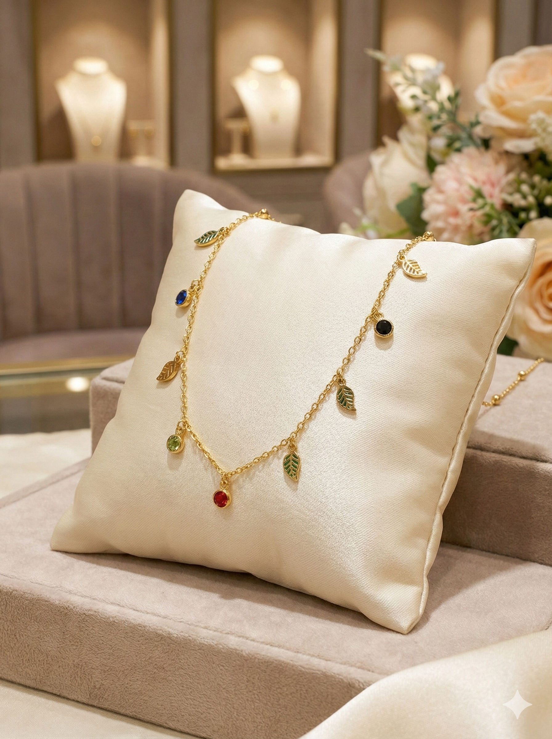 Daily Use Elegant Leaf & Gem Charm Necklace