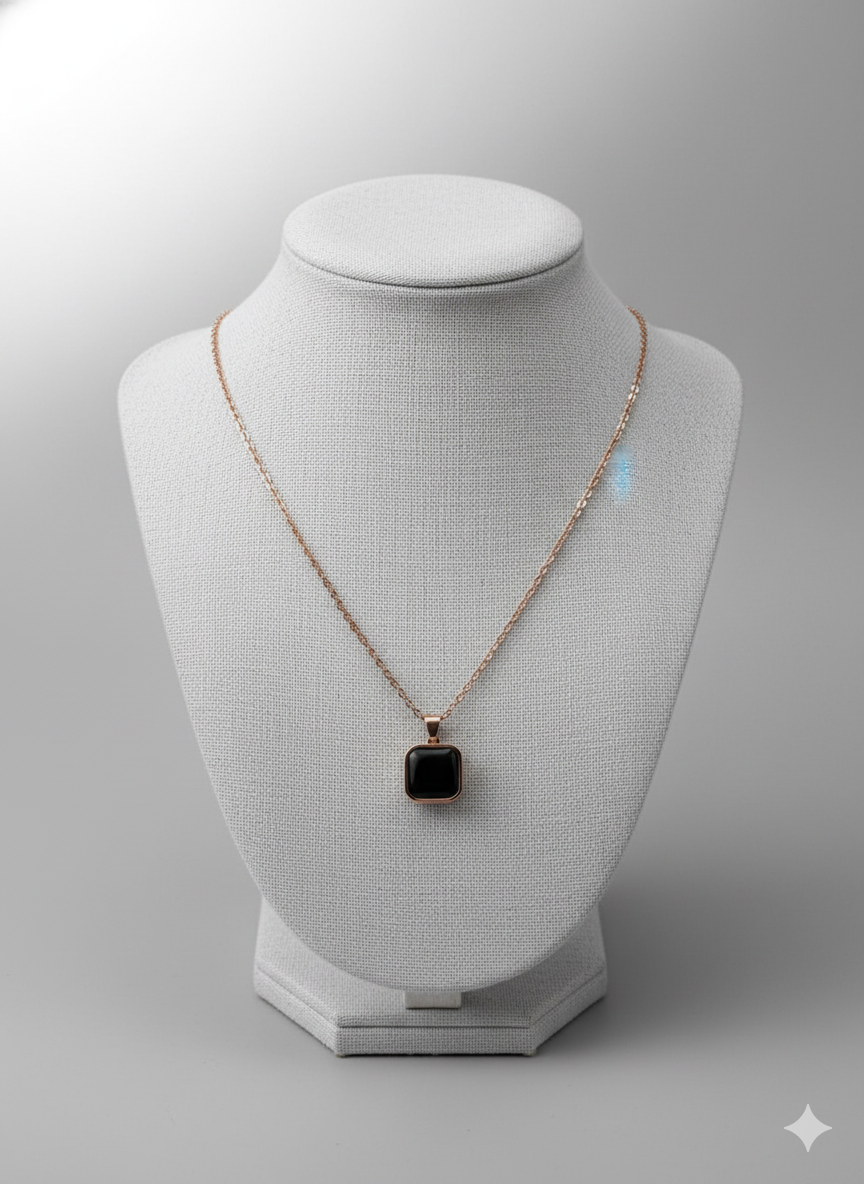 Black Square Pendant Necklace