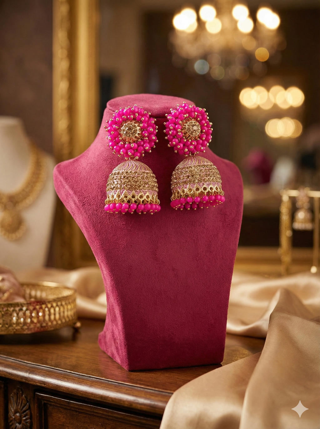 Floral Cluster Stone Jhumkas – Premium Collection