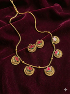 Lotus Motif Gold-Plated Temple Necklace Set