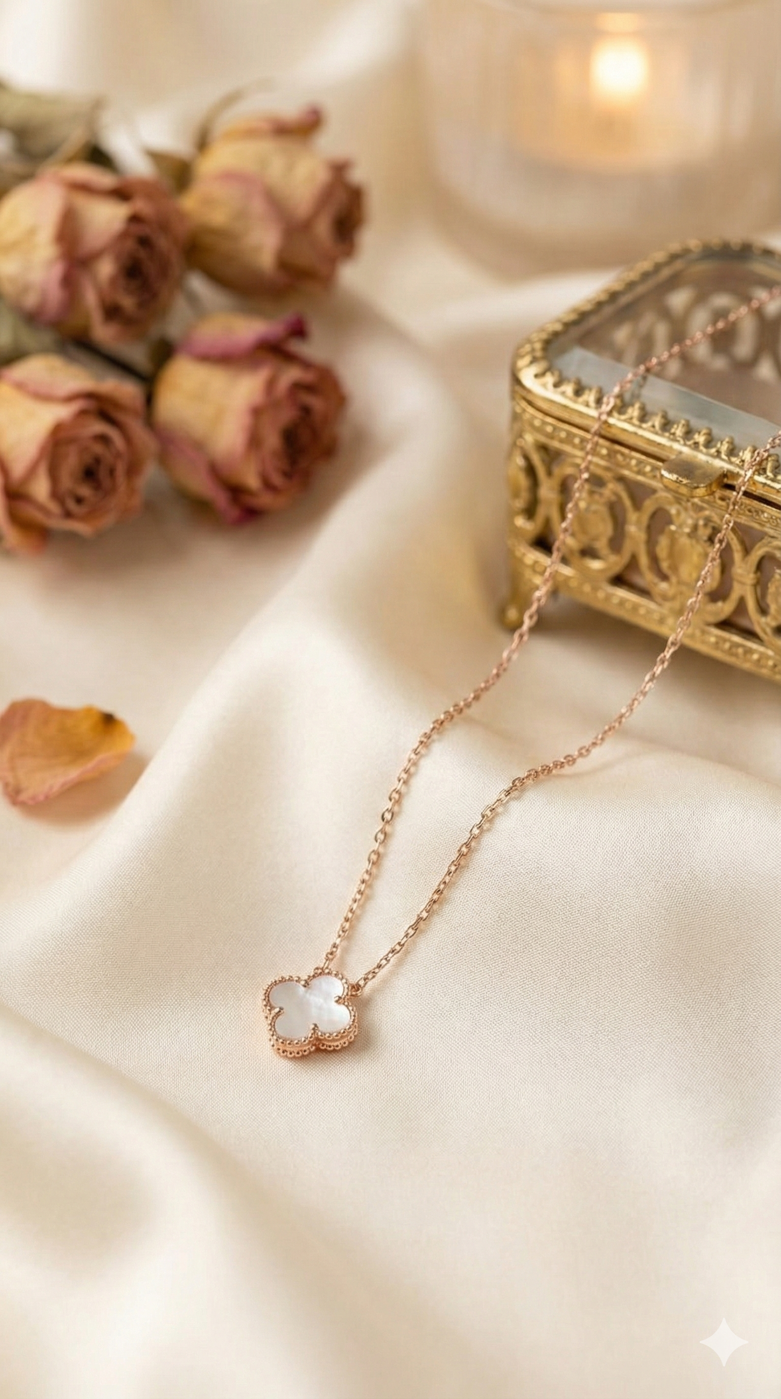 Clover Pearl Charm Necklace – Rose Gold