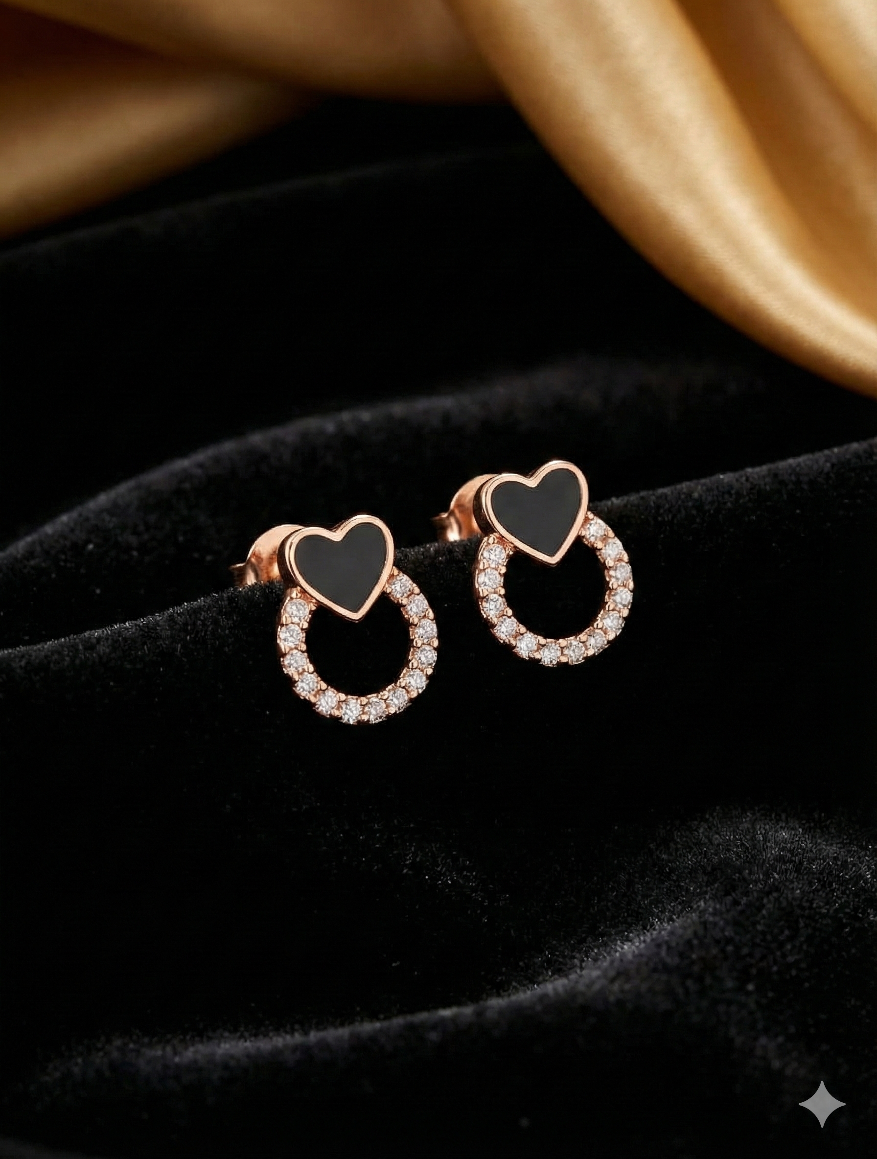 Black Heart Crystal Hoop Stud Earrings