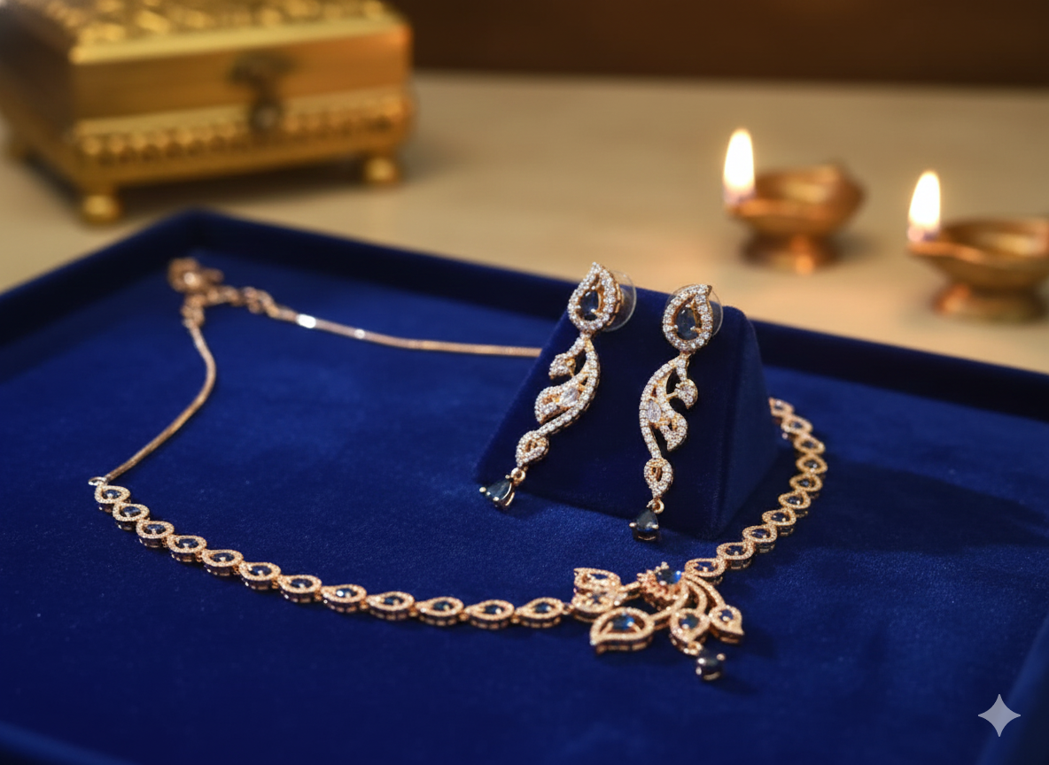 Blue AD Necklace Set