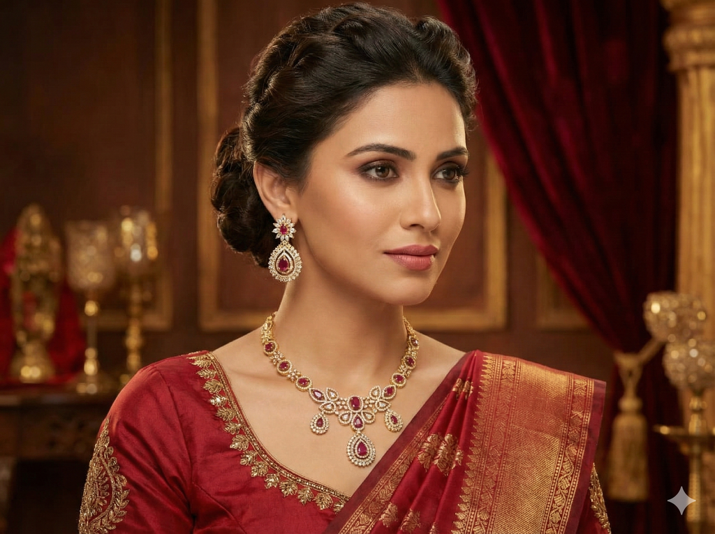 Ruby Red AD Necklace Set – Premium Quality