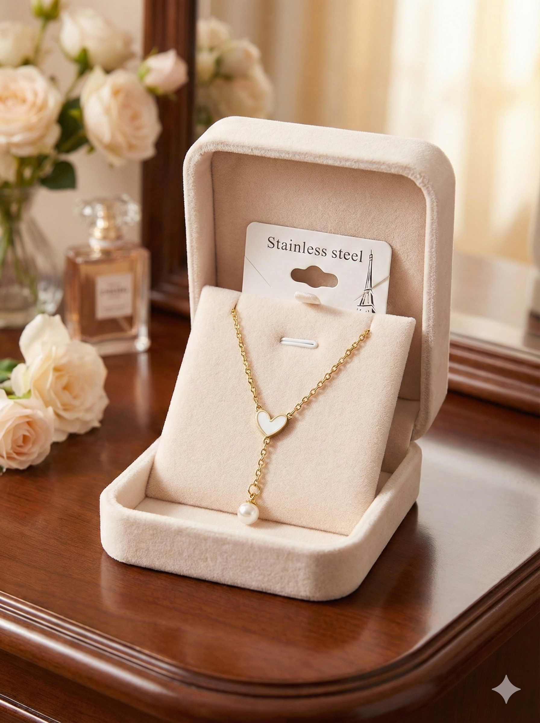 Daily Use Heart Drop Pearl Necklace