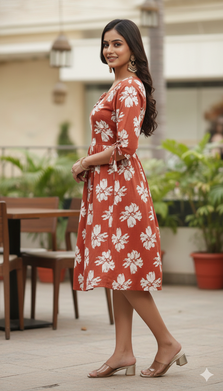 Floral Two-Tone Balloon Sleeve Top