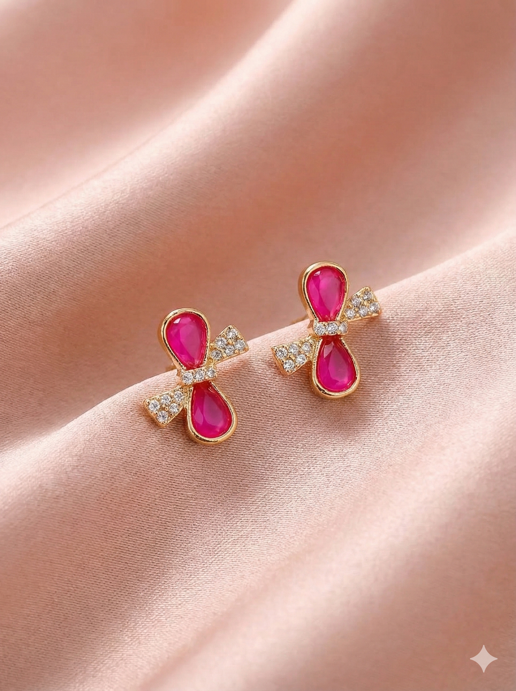 Korean Bow Charm Enamel Stud Earrings