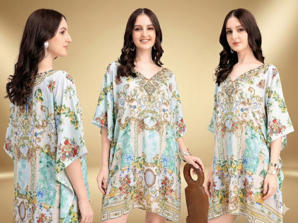 Aqua Royale Floral Printed Short Kaftan