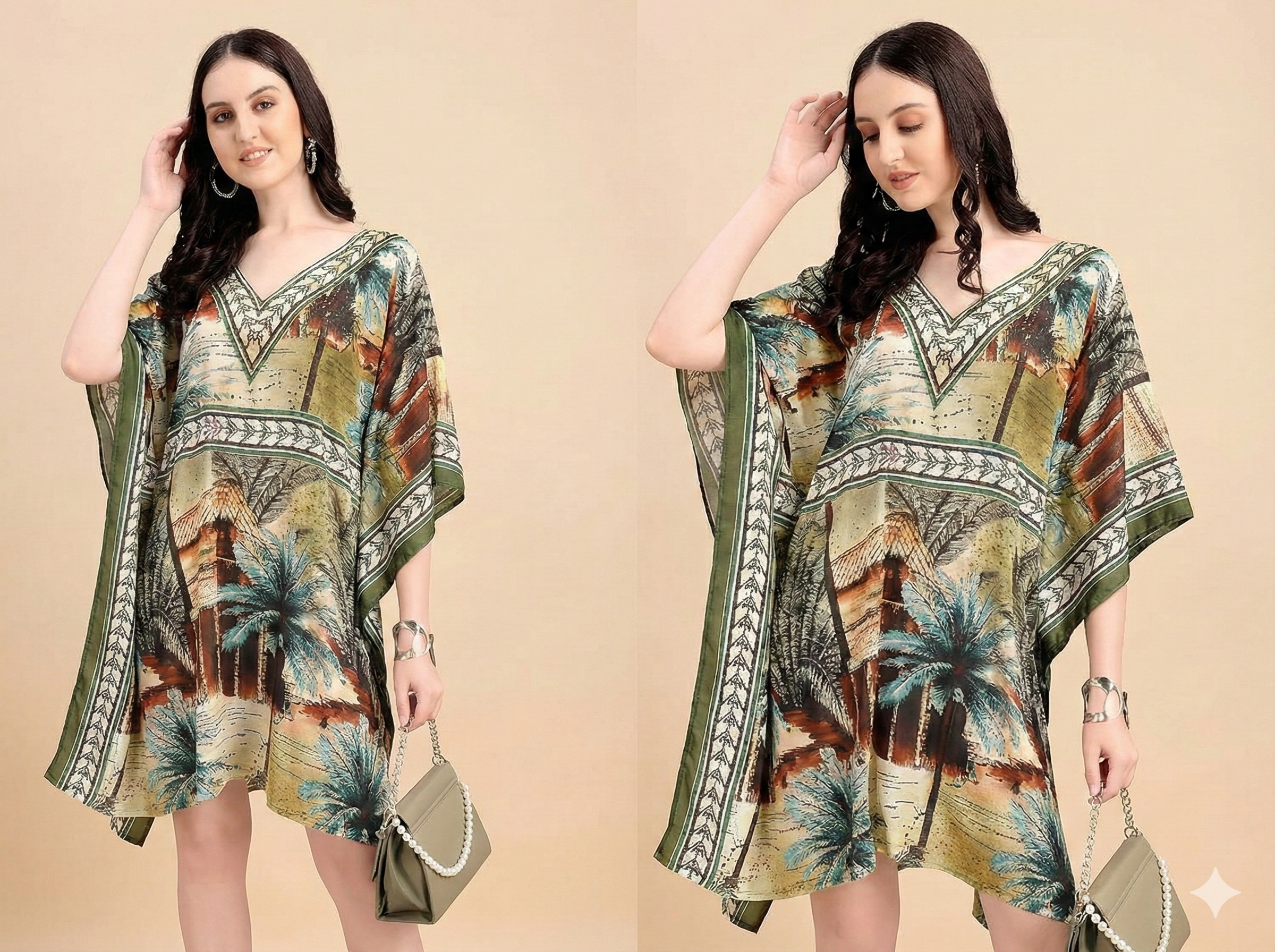 Tropical Paradise Printed Short Kaftan