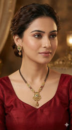 Heritage Lotus Mangal Sutra Set (Ruby & Green Stones)