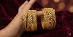 Royal Leaf Design Bangles – Traditional Gold Finish (Set of 3)