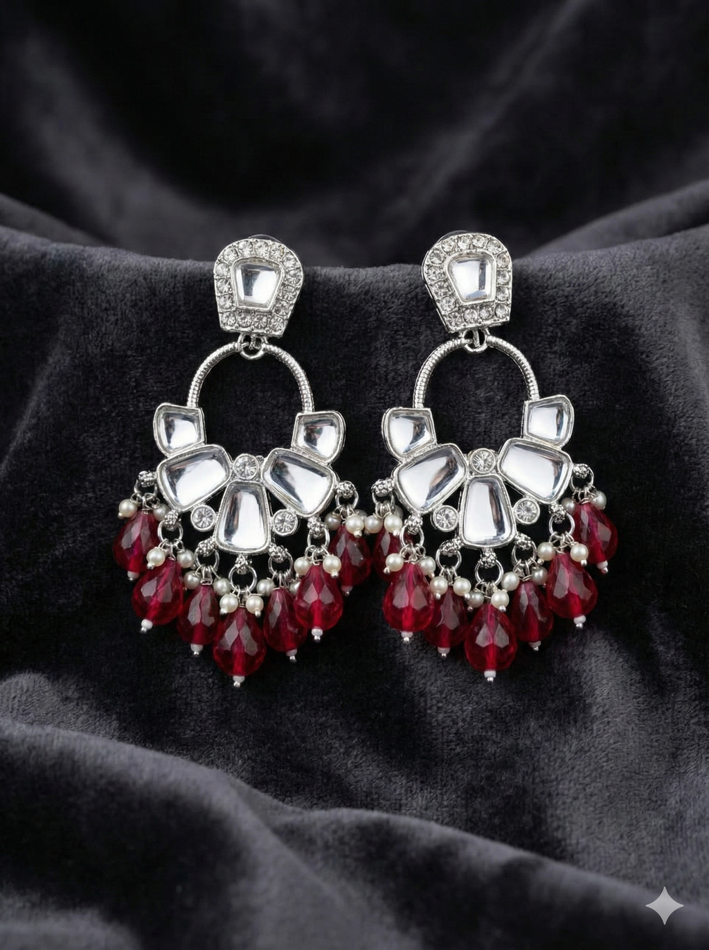 Beaded Mirror Chandbali Earrings