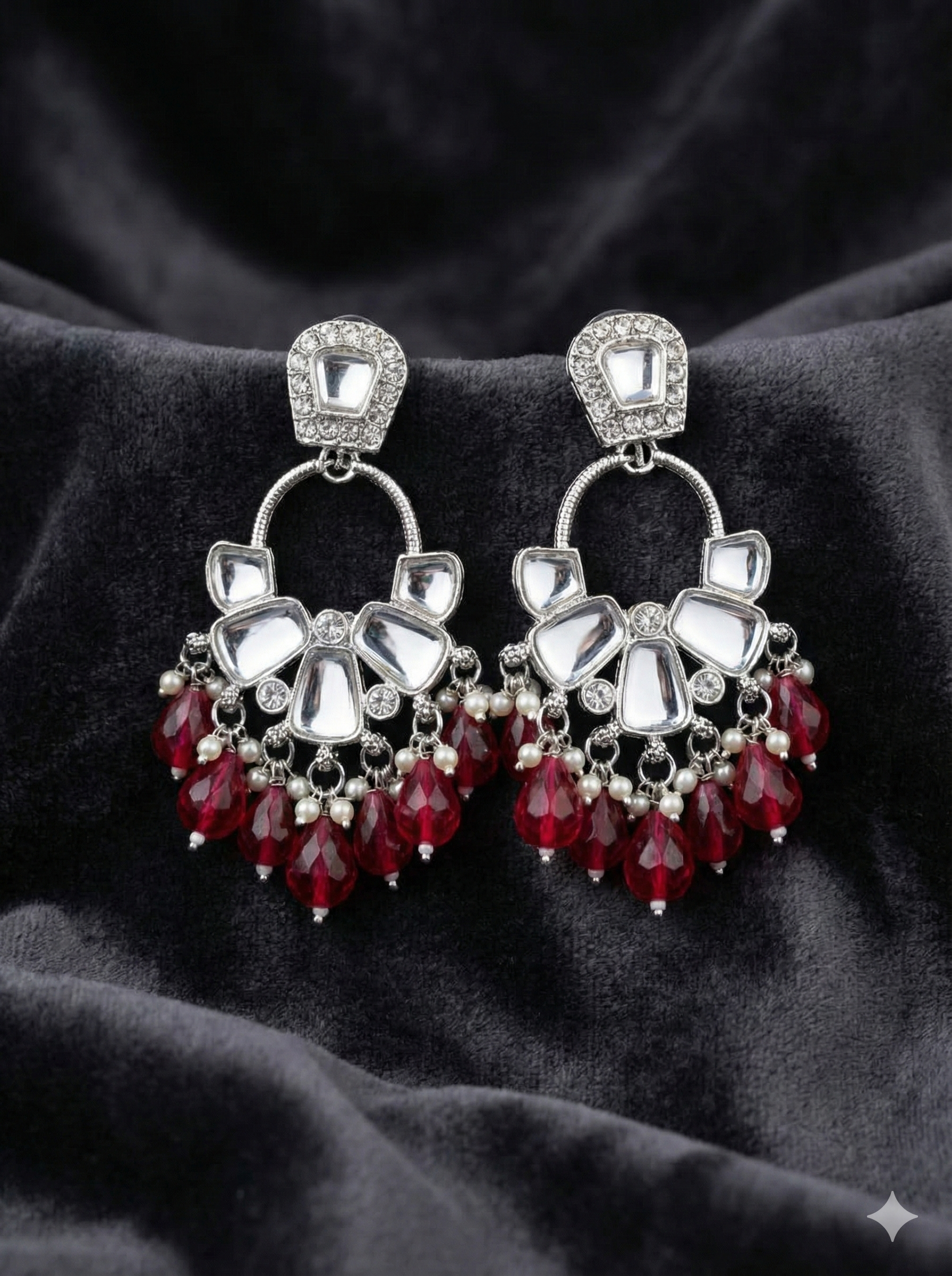 Beaded Mirror Chandbali Earrings
