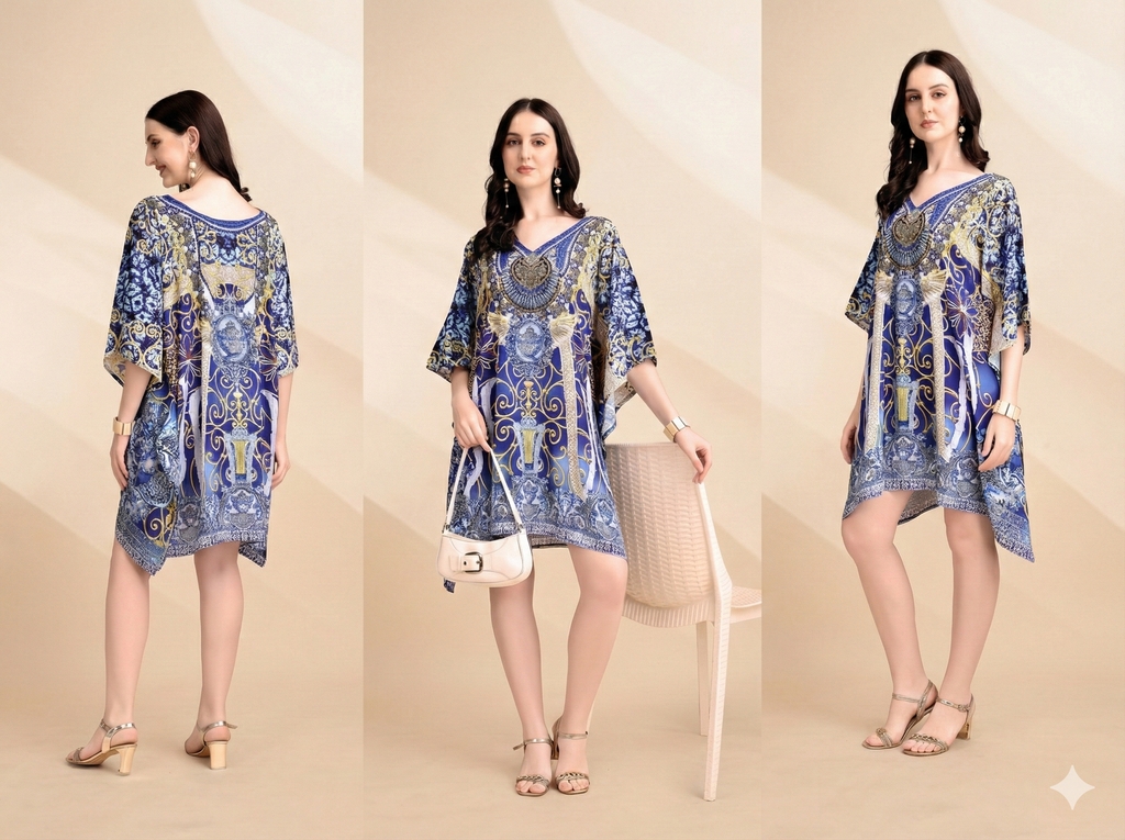 Royal Blue Baroque Short Kaftan