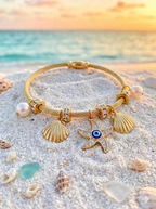 Ocean Charm Cable Bangle With Evil Eye