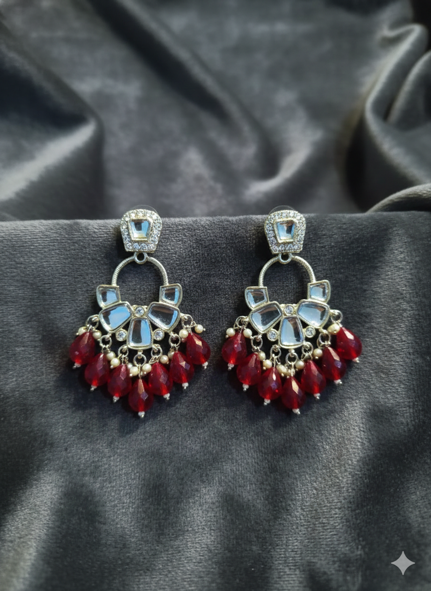 Beaded Mirror Chandbali Earrings