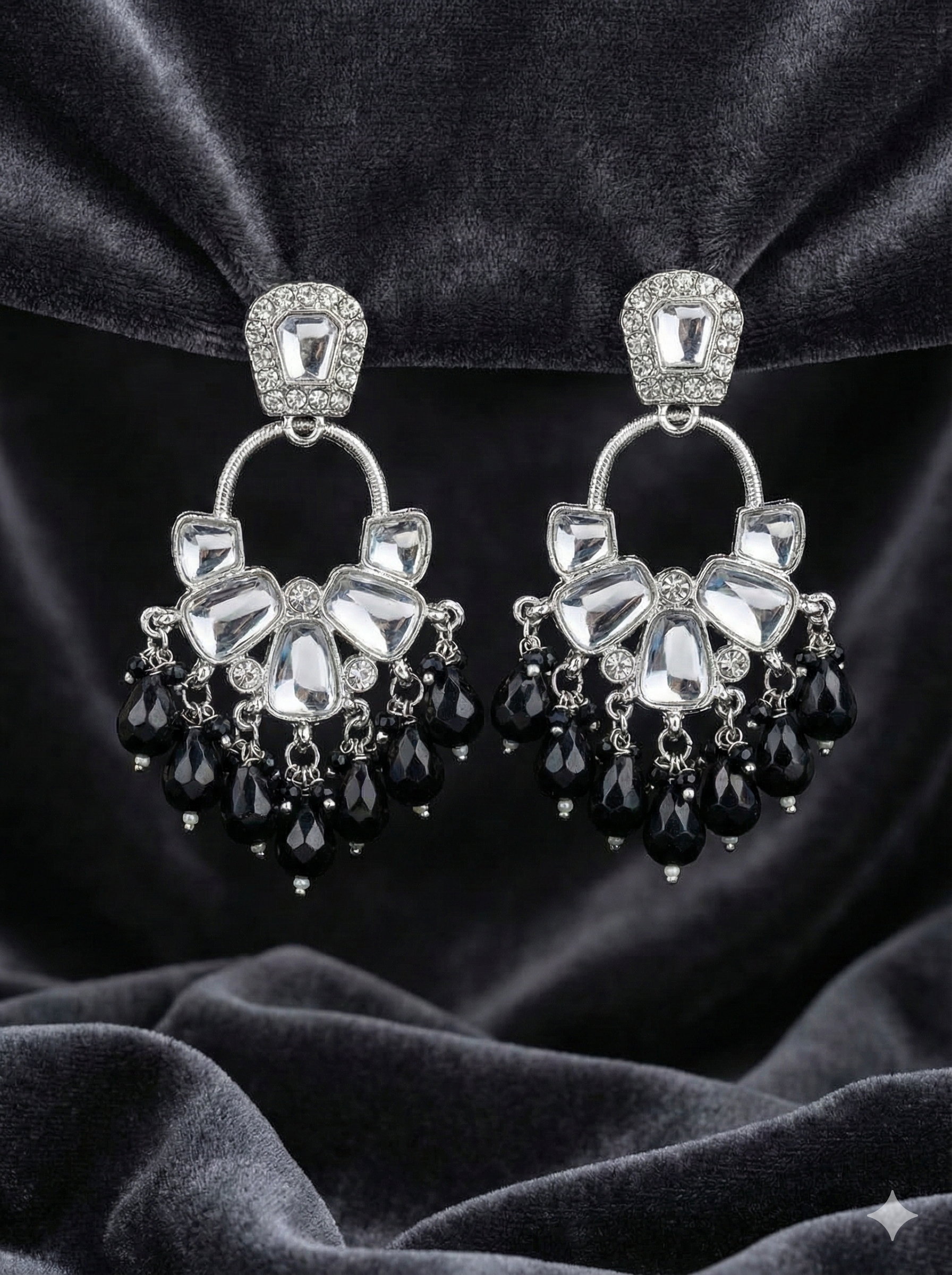 Beaded Mirror Chandbali Earrings