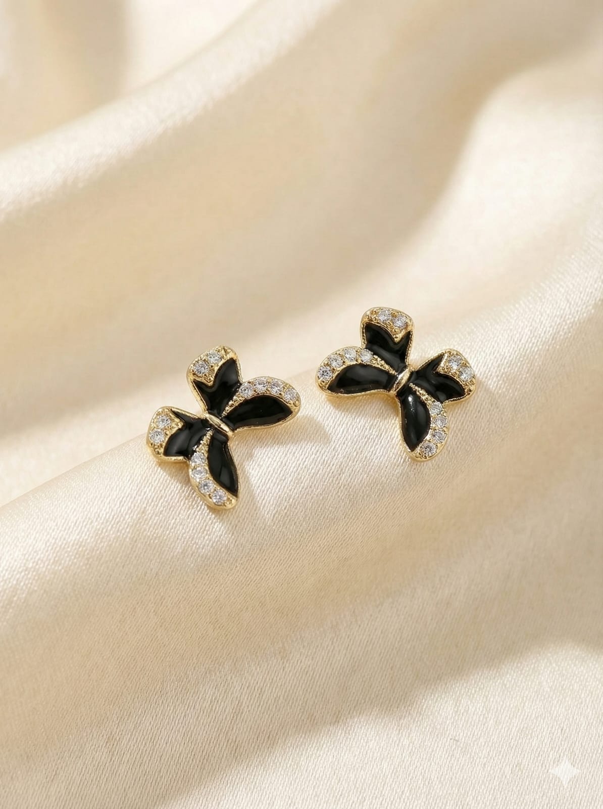 Midnight Bow – Enamel Crystal Stud Earrings
