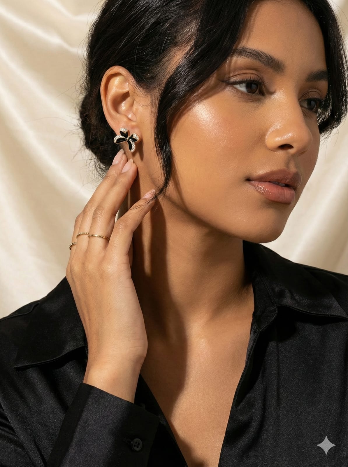 Midnight Bow – Enamel Crystal Stud Earrings