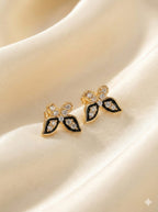 Korean Royal Petal Duo – Black & Crystal Stud Earrings