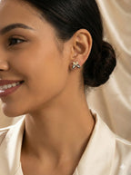 Korean Royal Petal Duo – Black & Crystal Stud Earrings