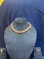 Royal Pink & Blue Enamel CZ Choker Set – Necklace + Earrings